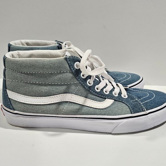 Vans Sk8-Mid Reissue Denim Two Tone Sneakers Women’s 10 Blue White - Picture 3 of 11